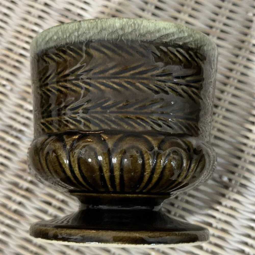 VINTAGE HULL POTTERY FOOTED PLANTER F84 OLIVE DRIP GLAZE ROUND POT VASE USA 4.5